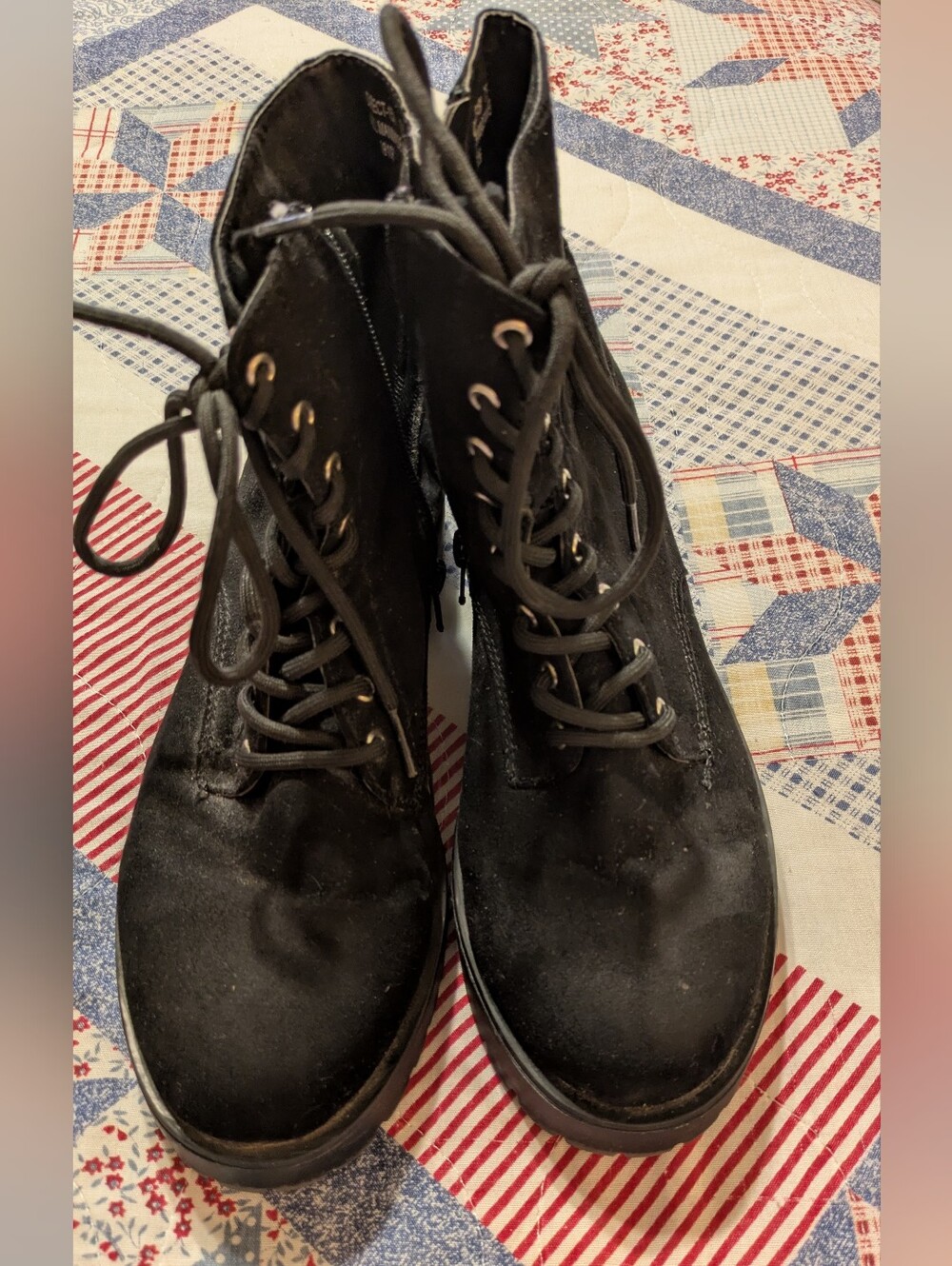 BAMBOO Black Lace-Up Women's Suede Combat Boots